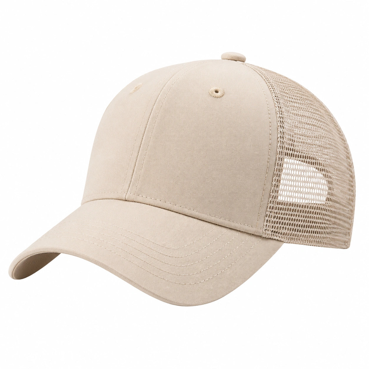 Cappellino da baseball taglia unica in tessuto beige con rete traspirante