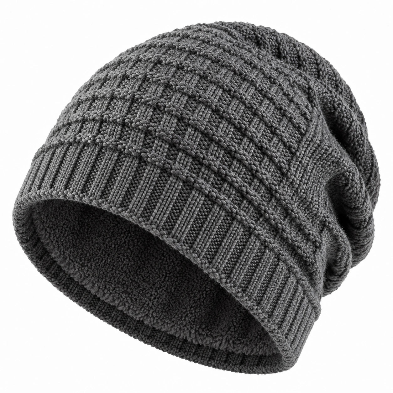 Berretto in maglia taglia unica grigio con fodera morbida - cappello invernale casual