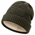 Berretto in maglia taglia unica verde oliva con fodera effetto peluche - stile invernale