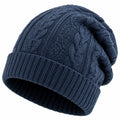Berretto in maglia blu navy taglia unica - cuffia risvoltabile a trecce per uso quotidiano
