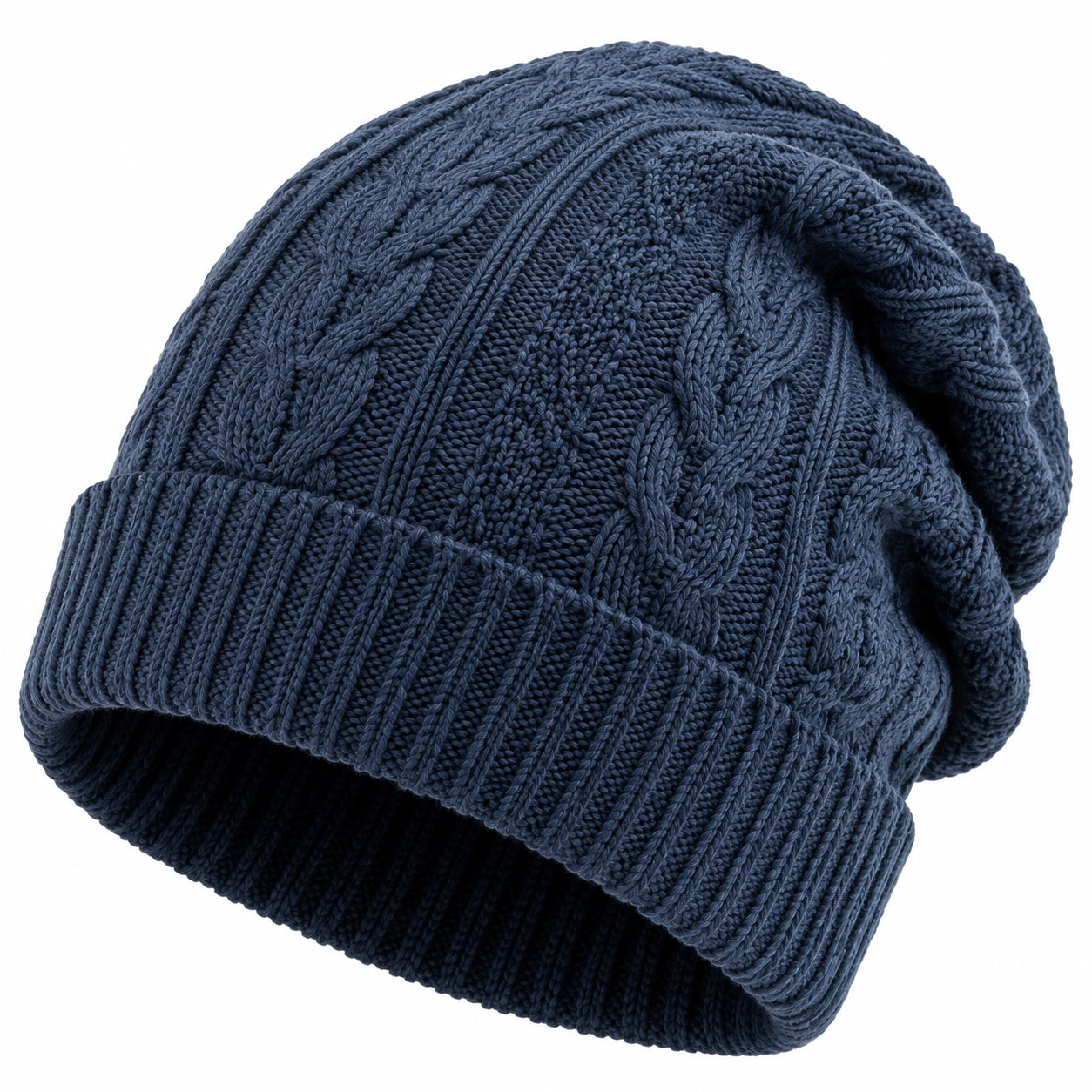 Berretto in maglia blu navy taglia unica - cuffia risvoltabile a trecce per uso quotidiano