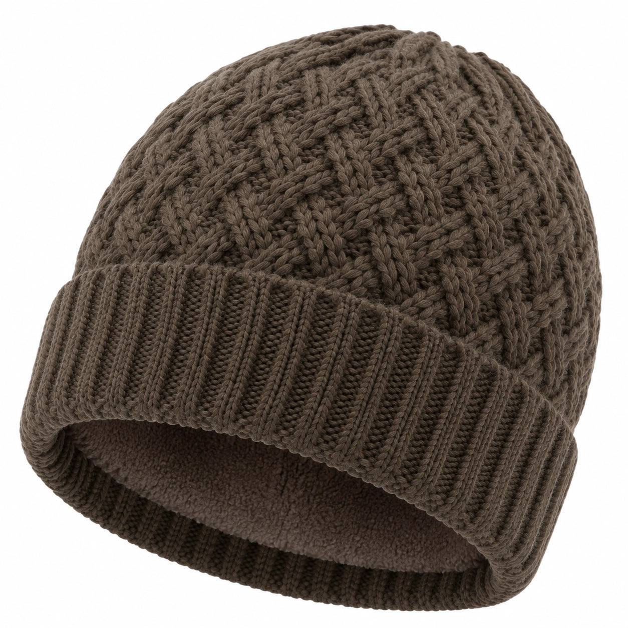 Cappello in maglia taglia unica tortora con risvolto - accessorio invernale a coste
