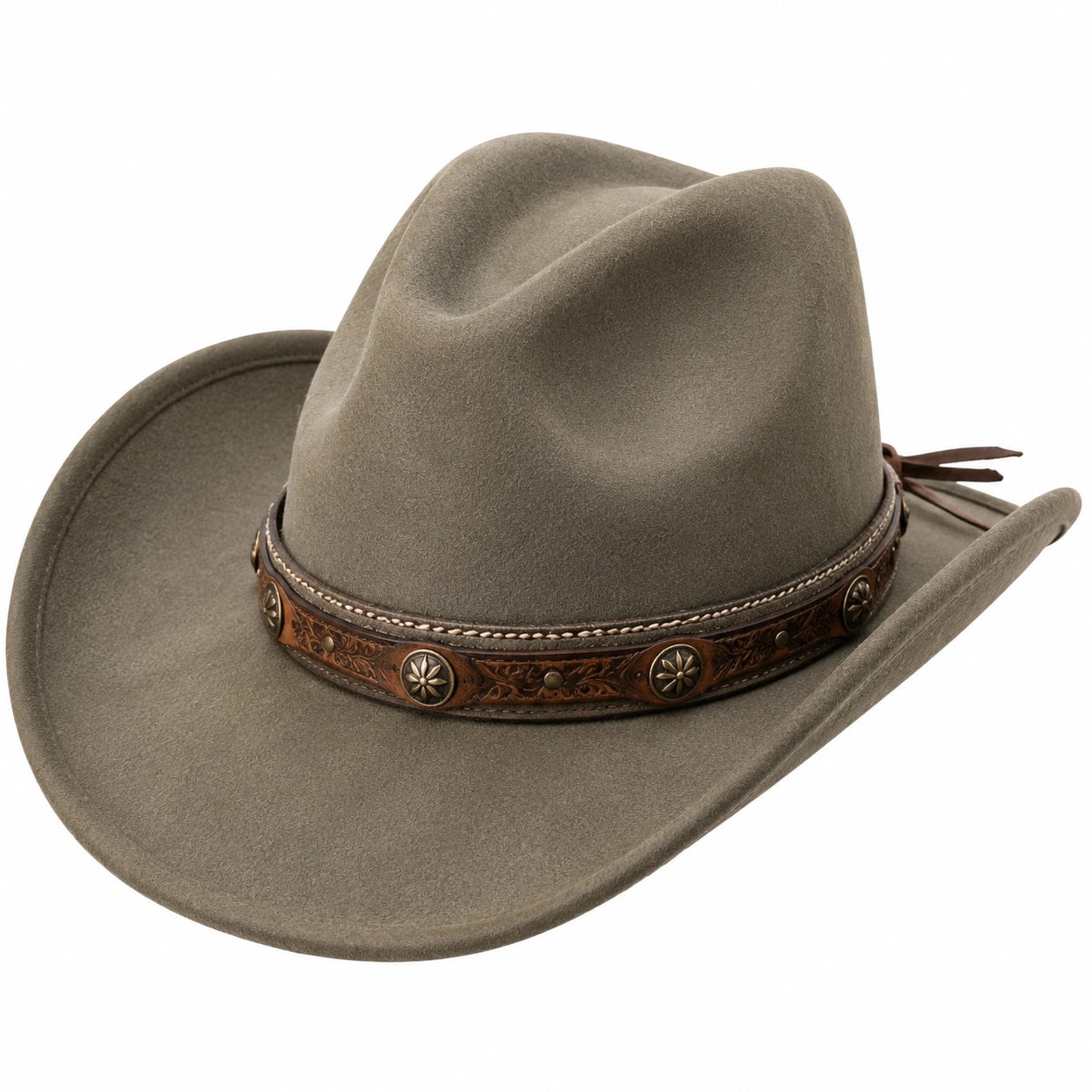 Cappello cowboy taglia unica in feltro grigio tortora con fascia decorativa stile western