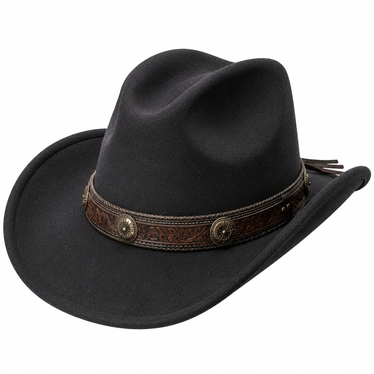 Cappello da cowboy taglia unica nero in feltro con fascia decorativa stile western