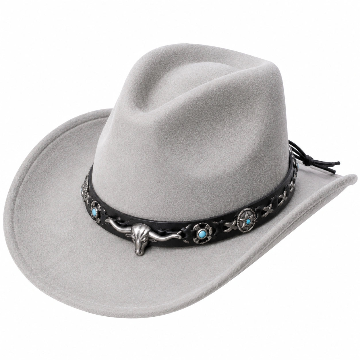Cappello cowboy taglia unica grigio in feltro effetto scamosciato con fascia decorativa regolabile